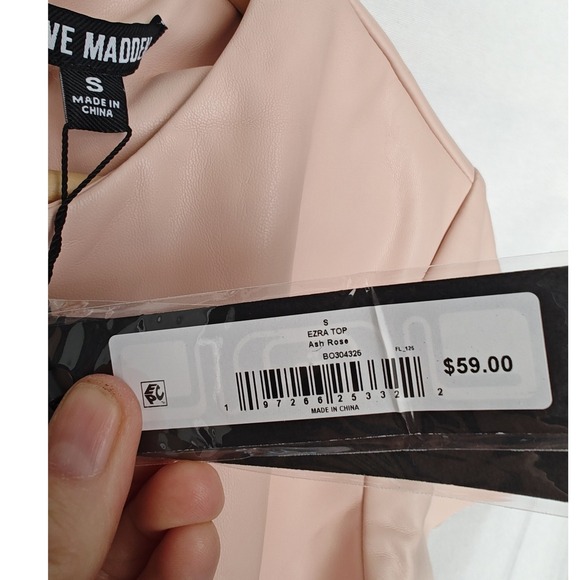 Steve Madden Ezra Top Ash Rose Pink Faux Leather Short Sleeve BO304325 Small New - Picture 6 of 8